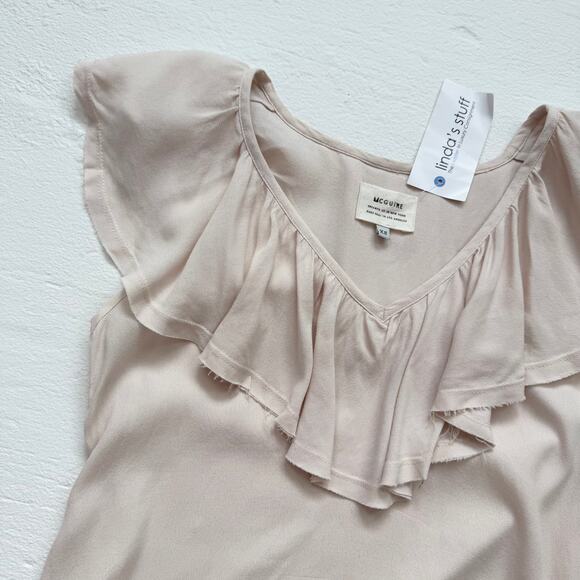 McGuire Beige Flutter Sleeve Ruffle Blouse, Size XS - Picture 2 of 6